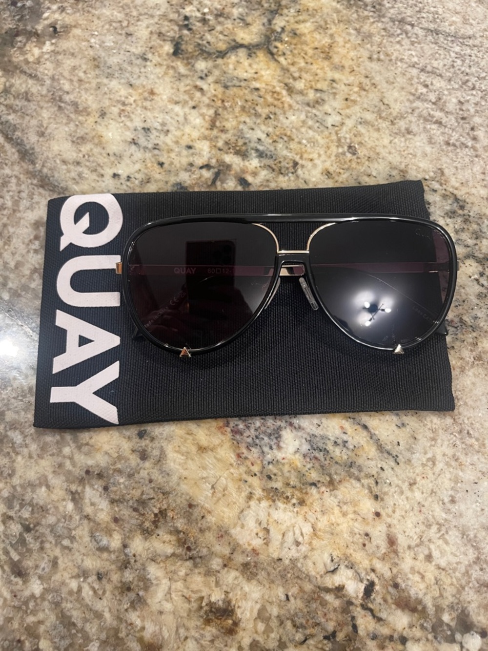 Quay Australia Black Aviator Sunglasses with Gold Accents